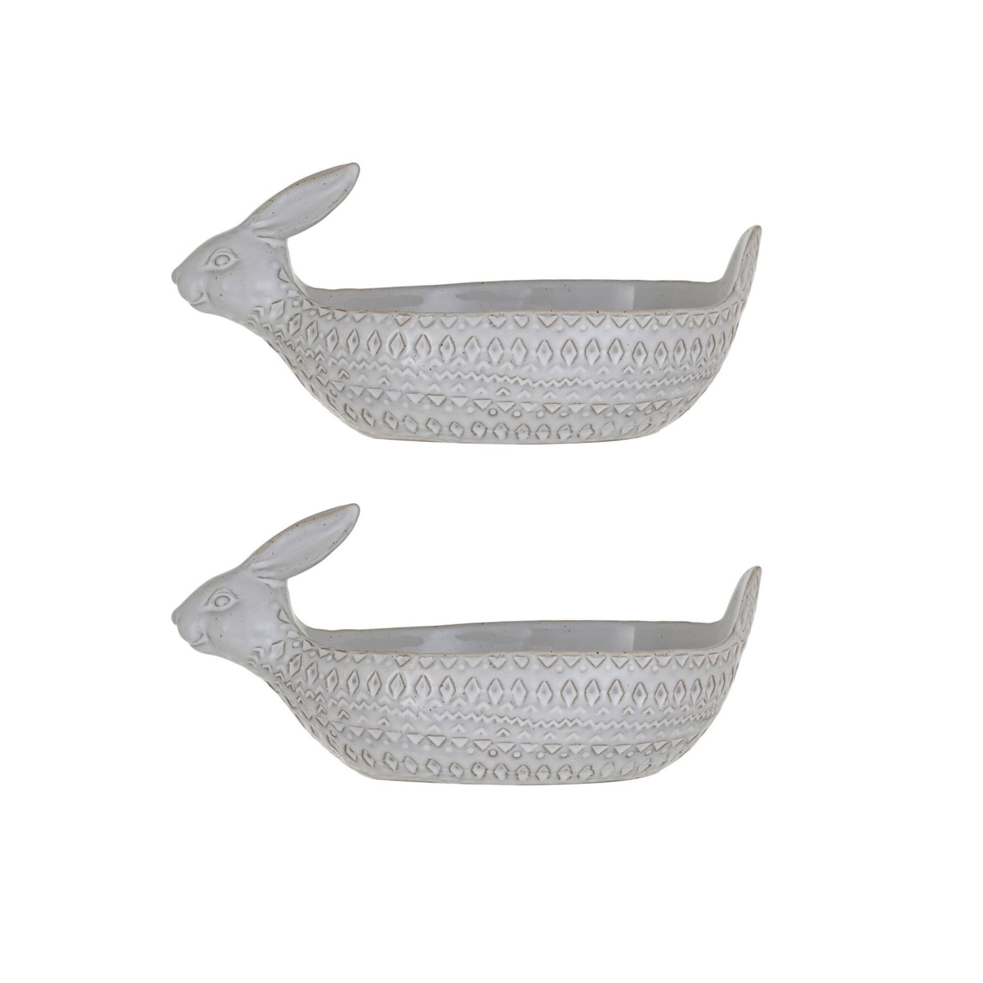 Hello Honey® 11" White Debossed Stoneware Rabbit Bowl with Reactive Glass, 2ct.